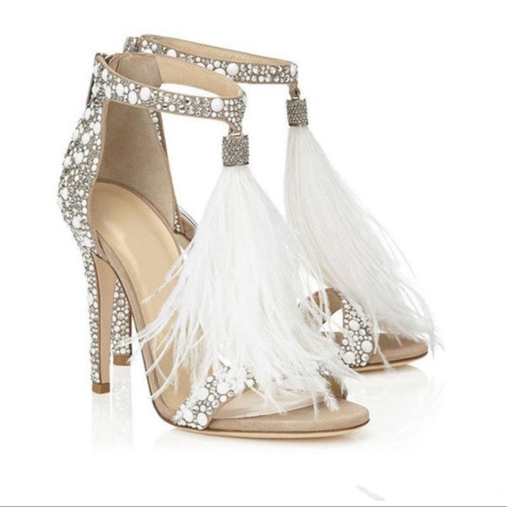 New in box. Suede Fashion Feather Wedding Heels